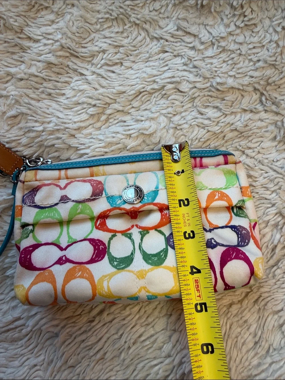 Vintage Coach Poppy Scribble Wristlet/Clutch~Aqua Leather/Soft Canvas